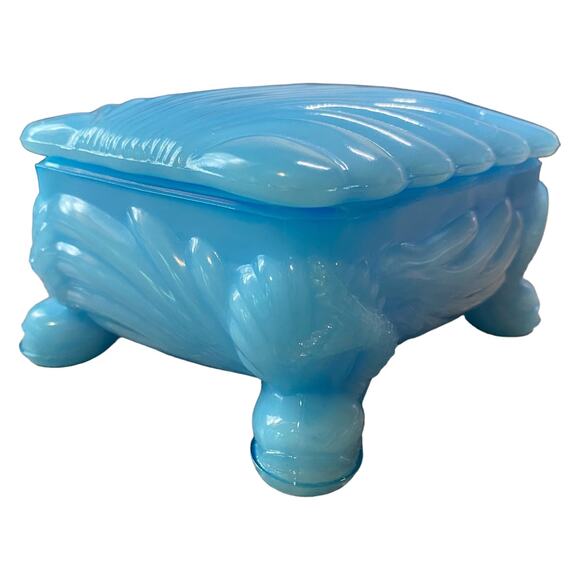 Shell Trinket Dresser Box Boyd Glass Cambridge Caprice 1993 Waterloo Blue - Picture 9 of 13